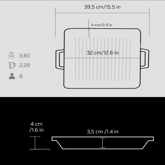 Tava grill, cu suprafata neteda, fonta, 32 x 26 cm - LAVA