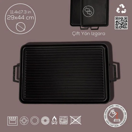 Grill reversibil, fonta, 43 x 28 cm - LAVA