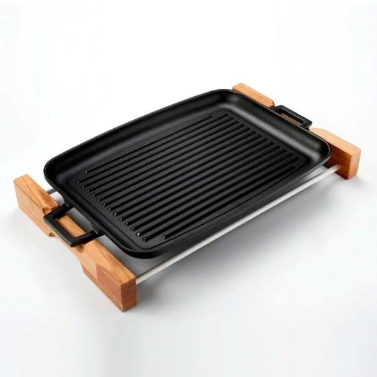 Grill fonta, 41,5 x 30 cm, cu suport din lemn - LAVA