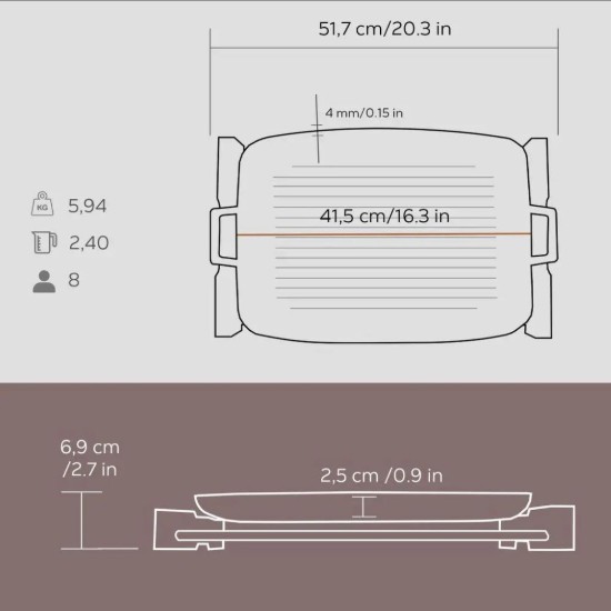 Grill fonta, 41,5 x 30 cm, cu suport din lemn - LAVA