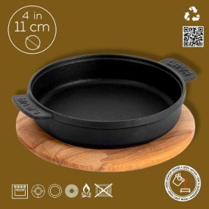 Mini-cratita, fonta, 10 cm, cu suport din lemn - LAVA