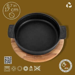Cratita fonta, 17 cm, cu suport din lemn - LAVA