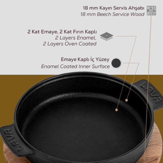 Cratita fonta, 17 cm, cu suport din lemn - LAVA