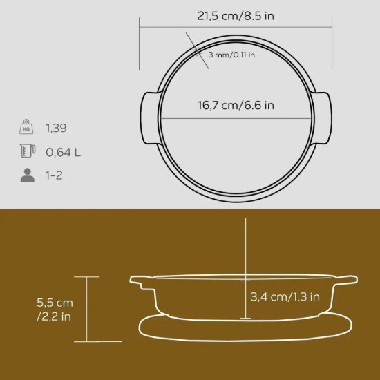 Cratita fonta, 17 cm, cu suport din lemn - LAVA