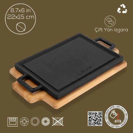 Grill fonta, 20,7 x 13,7 cm, cu suport din lemn - LAVA