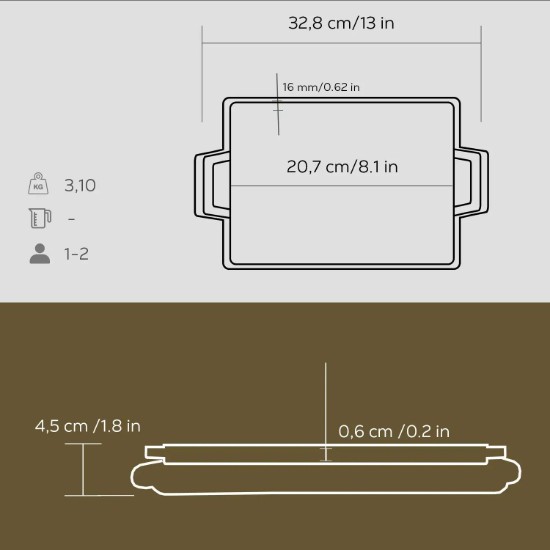 Grill fonta, 20,7 x 13,7 cm, cu suport lemn - LAVA