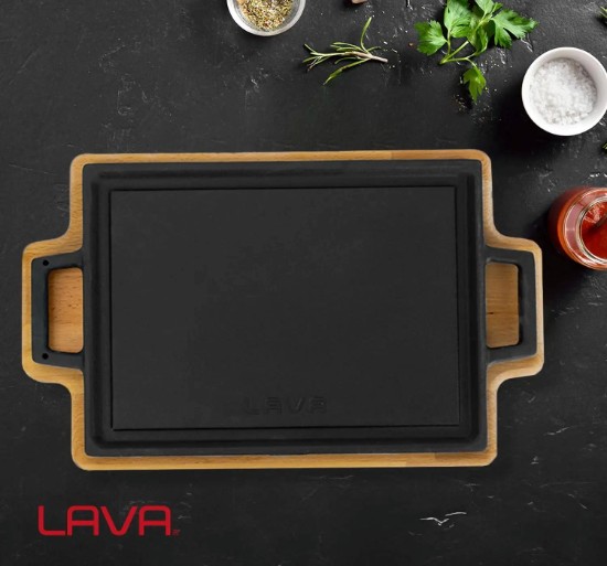 Grill fonta, 20,7 x 13,7 cm, cu suport din lemn - LAVA