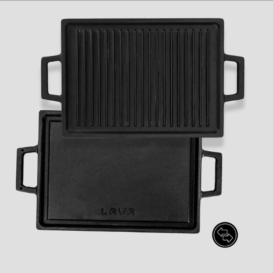 Grill fonta, 28,7 x 20,7 cm, cu suport din lemn - LAVA