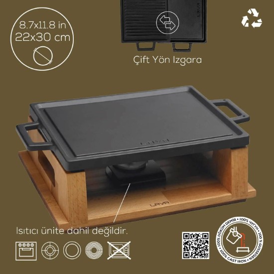 Grill fonta, 28,7 x 20,7 cm, cu suport din lemn - LAVA