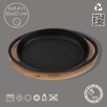 Tava ovala fonta, 15 x 10 cm, cu suport lemn - LAVA