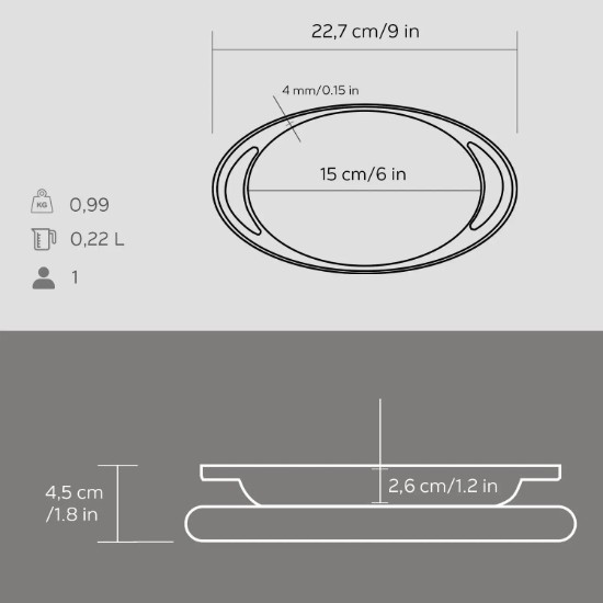Tava ovala fonta, 15 x 10 cm, cu suport lemn - LAVA
