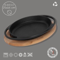 Tava ovala fonta, 21 x 14 cm, cu suport lemn - LAVA