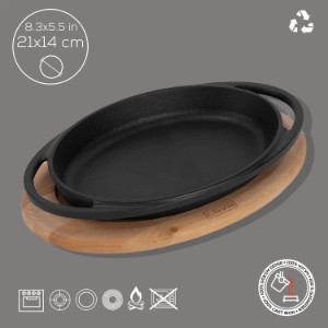 Tava ovala fonta, 21 x 14 cm, cu suport lemn - LAVA