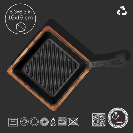 Tigaie grill, fonta, cu suport servire - LAVA