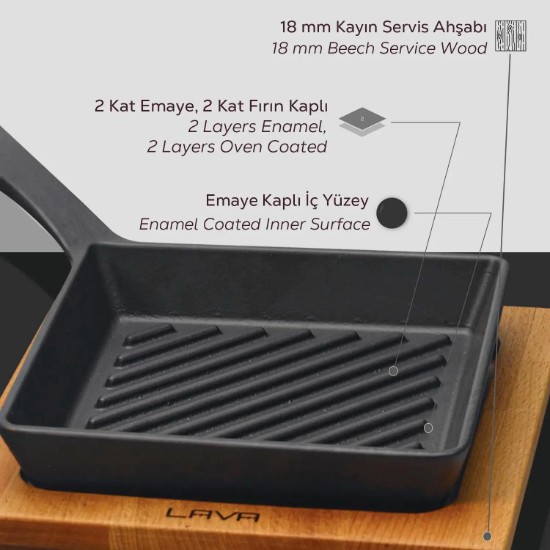 Tigaie grill, fonta, cu suport servire - LAVA