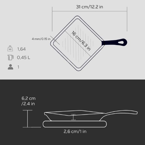 Tigaie grill, fonta, cu suport servire - LAVA