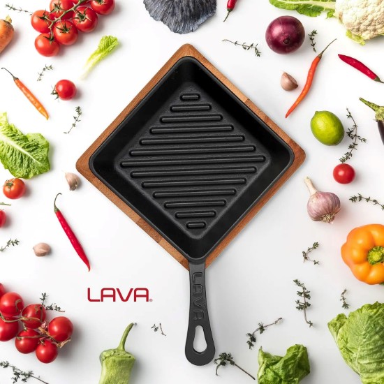 Tigaie grill, fonta, cu suport servire - LAVA