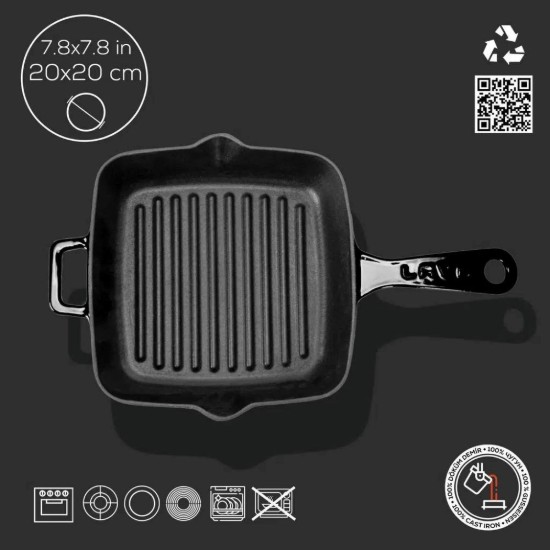 Tigaie grill patrata, fonta, 19,5 x 19,5 cm - LAVA