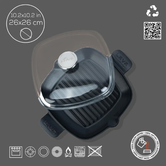 Tigaie grill, fonta, cu capac, 26 x 26 cm, "Glaze" - LAVA