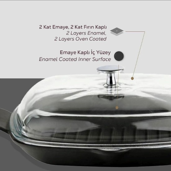 Tigaie grill, fonta, cu capac, 26 x 26 cm, "Glaze" - LAVA