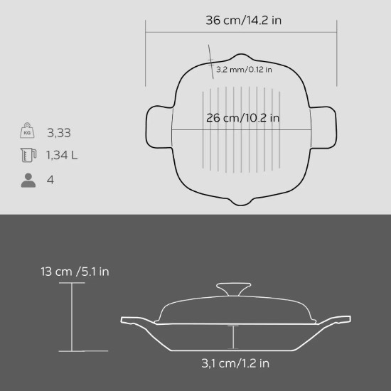 Tigaie grill, fonta, cu capac, 26 x 26 cm, "Glaze" - LAVA