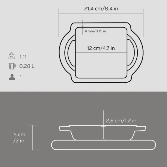 Tava fonta, 12x12 cm, cu suport din lemn - LAVA