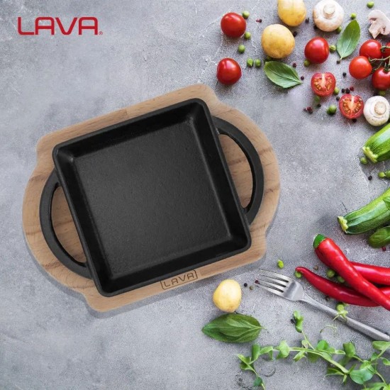 Tava fonta, 12x12 cm, cu suport din lemn - LAVA