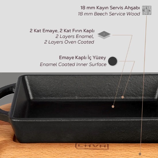 Tava fonta, 12 x 15 cm, cu suport lemn - LAVA