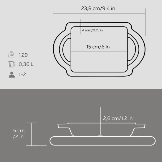 Tava fonta, 15 x 12 cm, cu suport lemn - LAVA