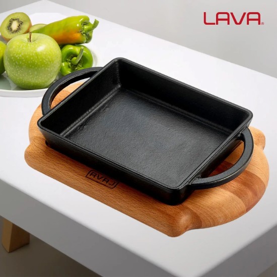 Tava fonta, 15 x 12 cm, cu suport lemn - LAVA