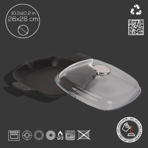 Tigaie fonta, cu capac, 26 x 26 cm, "Glaze", Negru - LAVA