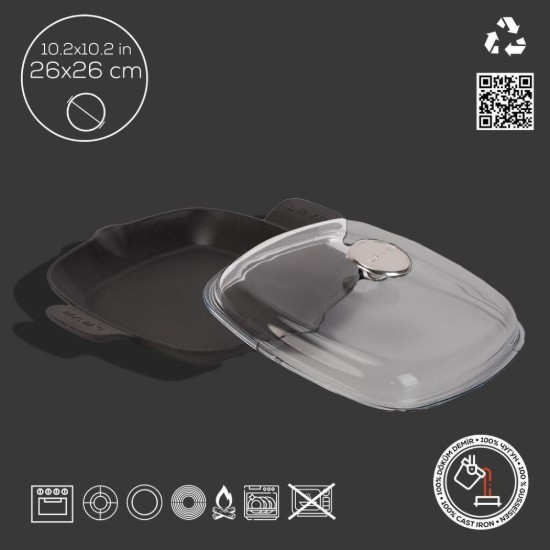 Tigaie fonta, cu capac, 26 x 26 cm, "Glaze", Negru - LAVA
