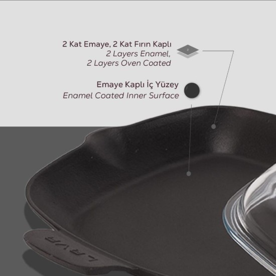 Tigaie fonta, cu capac, 26 x 26 cm, "Glaze", Negru - LAVA