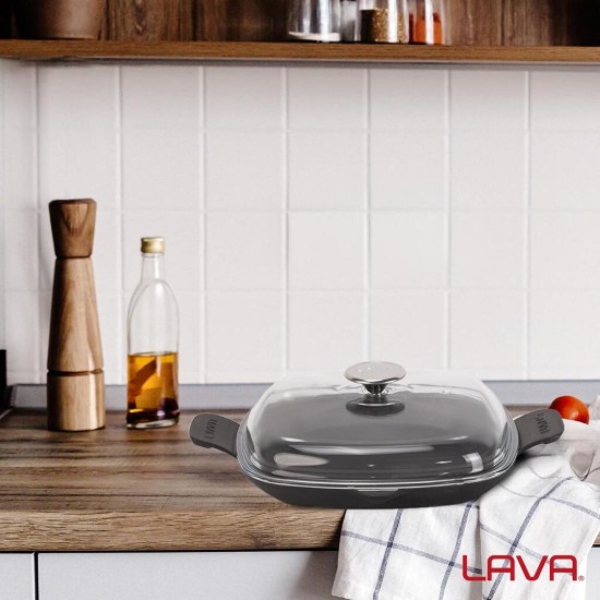 Tigaie fonta, cu capac, 26 x 26 cm, "Glaze", Negru - LAVA