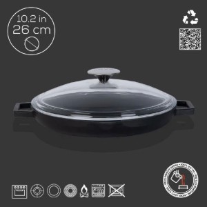Tigaie fonta, cu capac, 26 cm, "Glaze", Negru - LAVA