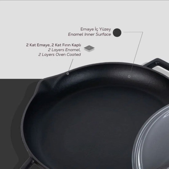 Tigaie fonta, cu capac, 26 cm, "Glaze", Negru - LAVA