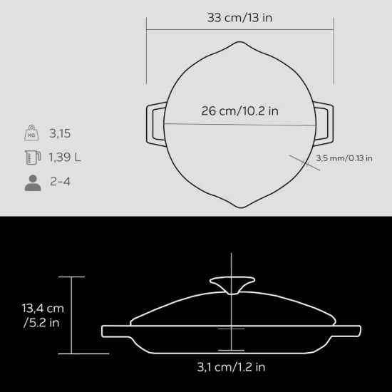 Tigaie fonta, cu capac, 26 cm, "Glaze", Negru - LAVA
