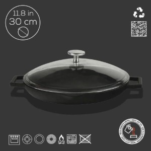 Tigaie fonta, cu capac, 30cm" Glaze", Negru - LAVA