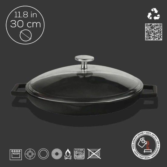 Tigaie fonta, cu capac, 30cm" Glaze", Negru - LAVA