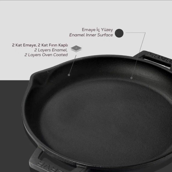 Tigaie fonta, cu capac, 30cm" Glaze", Negru - LAVA