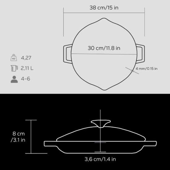 Tigaie fonta, cu capac, 30cm" Glaze", Negru - LAVA