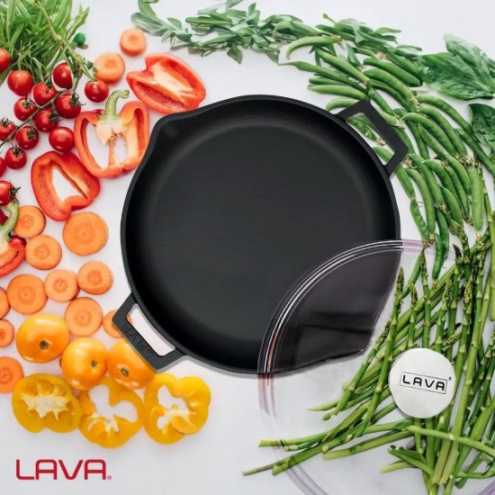 Tigaie fonta, cu capac, 30cm" Glaze", Negru - LAVA
