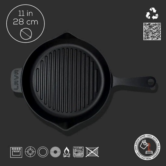 Tigaie grill, fonta, 28 cm, baza concava - LAVA