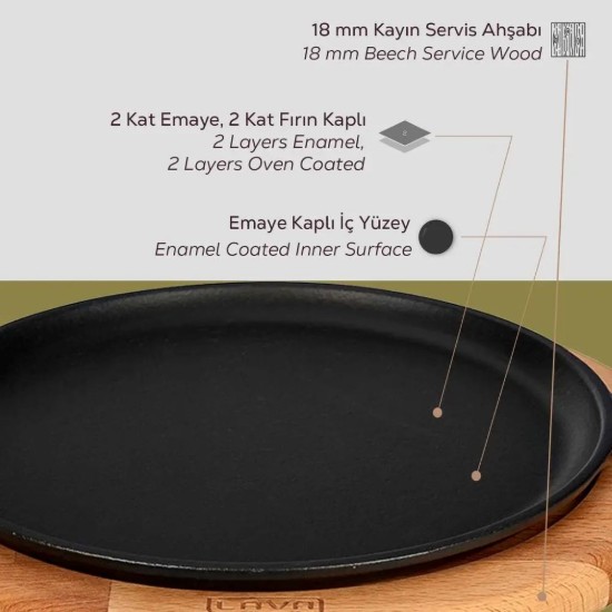 Tigaie clatite, fonta, 26cm, cu suport din lemn - LAVA