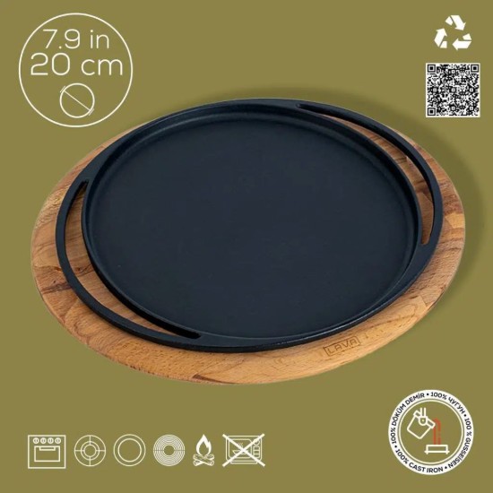 Tava pizza/clatite, cu suport din lemn, 20 cm - LAVA