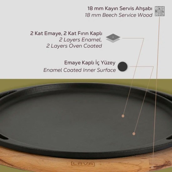 Tava pizza/clatite, cu suport din lemn, 20cm - LAVA