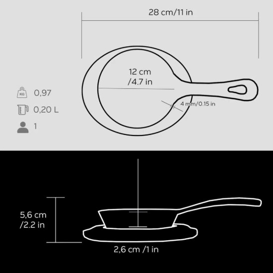 Tigaie fonta, 12 cm, cu suport lemn - LAVA