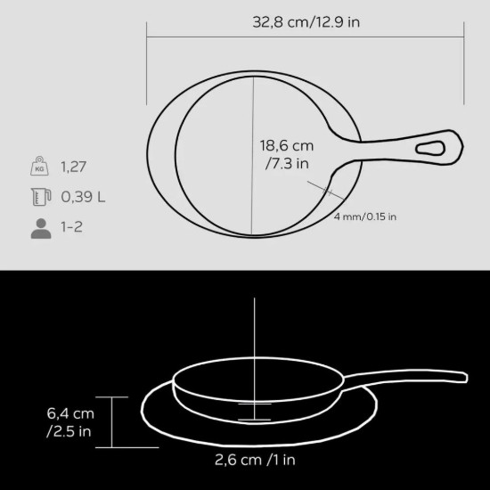 Tigaie fonta, 16 cm, cu suport lemn - LAVA