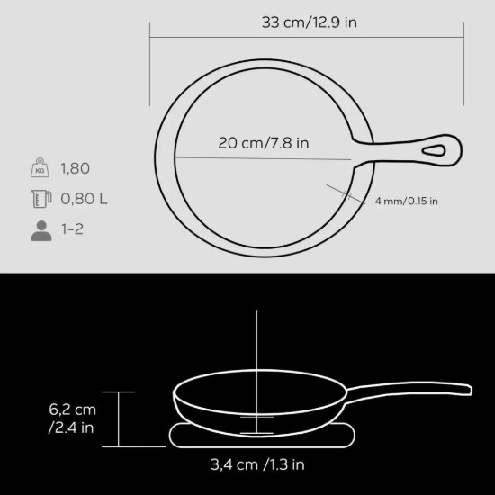 Tigaie fonta, 20 cm, cu suport din lemn - LAVA