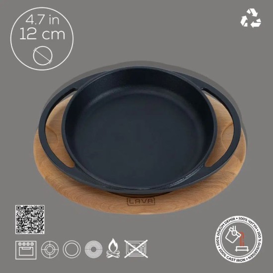 Tava fonta, 12 cm, cu suport din lemn - LAVA